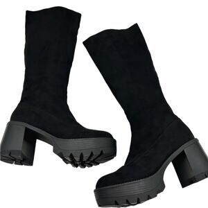 Wild Pair Black Chunky Platform Heeled Boots